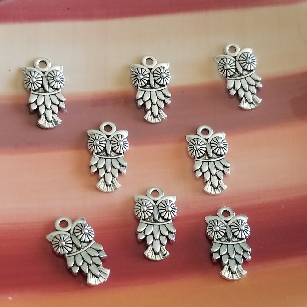 Owl Charms - Antique Silver - Jewelry - 12 Charms